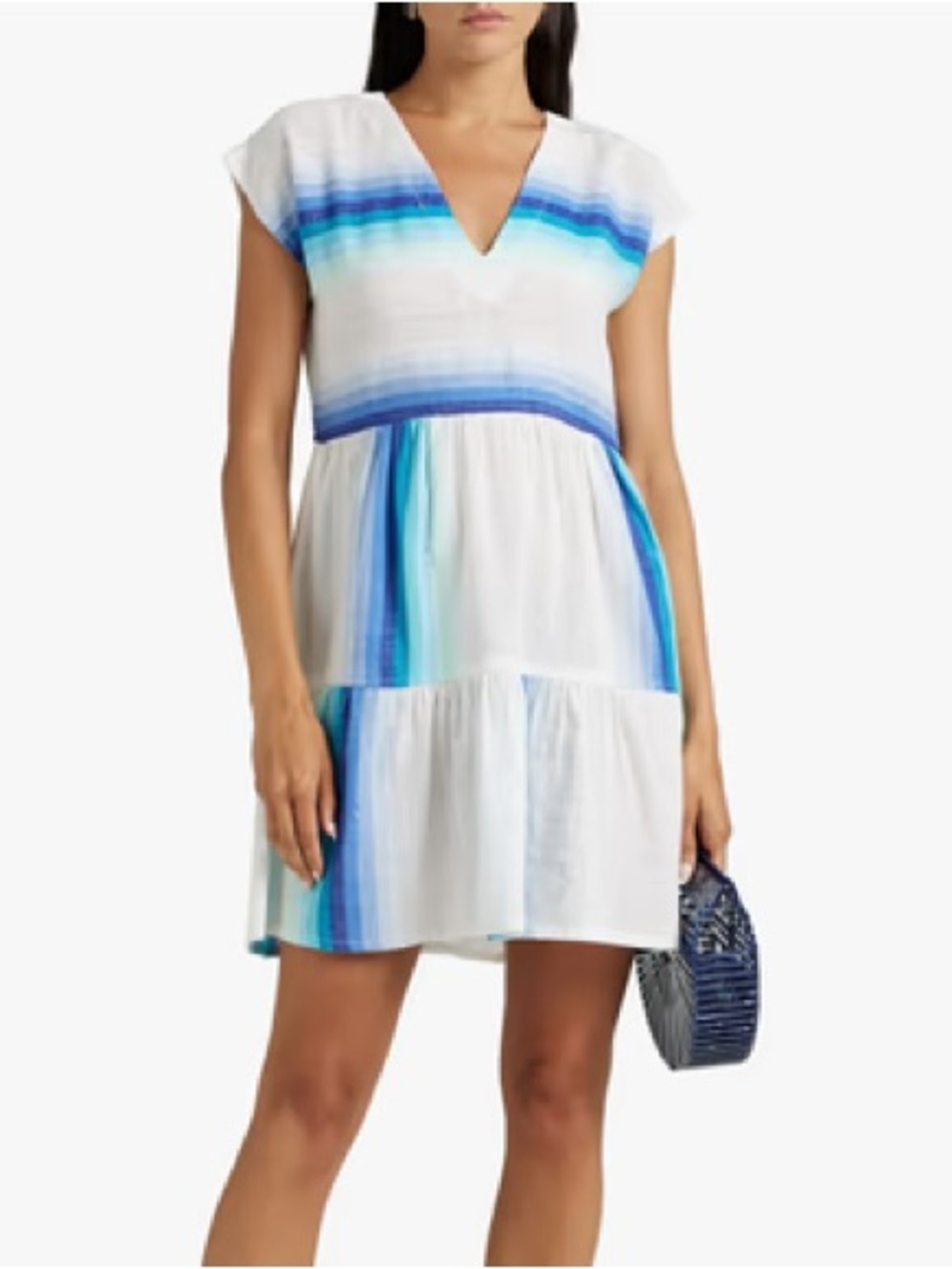 Lemlem NEW with tags White Blue Cotton Gauze Mini Dress Size Large